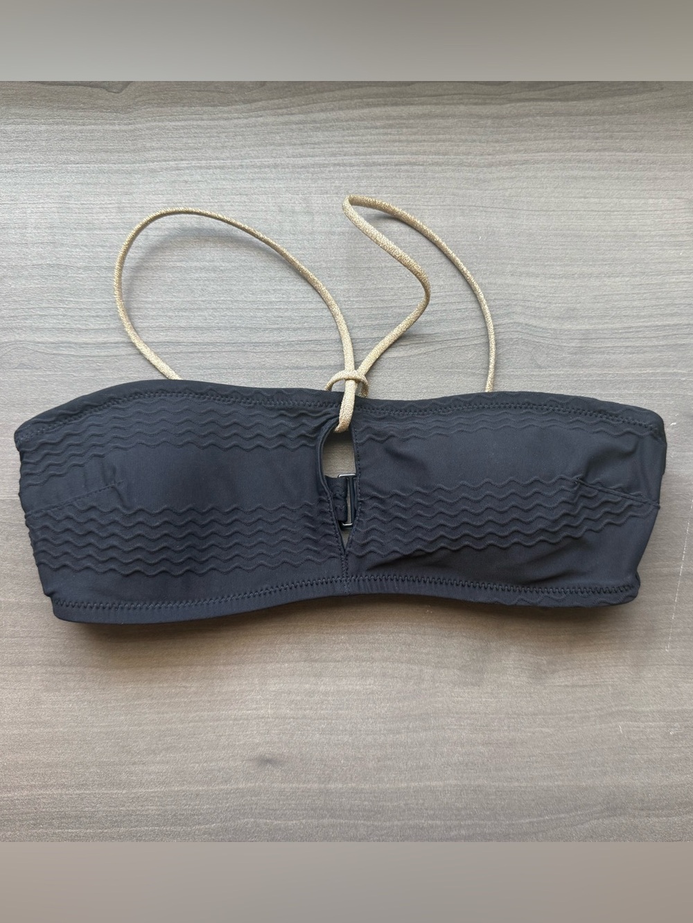 aerie Black Strapless Bandeau Swim Top with Gold Straps
